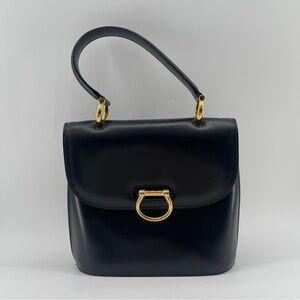 Celine Black Leather Top Handle Bag with Gold Hardware